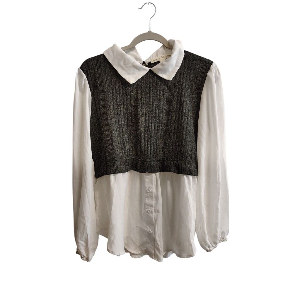 French Laundry 1X Women's Attached Vest Long Sleeve Collard‎ Shirt